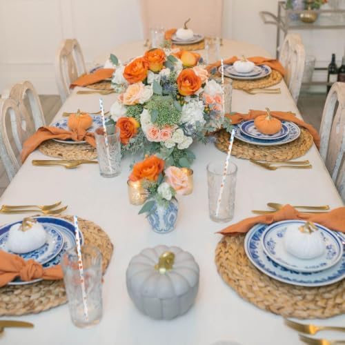 Whaline 200Pcs Fall Paper Straws Blue Orange Pumpkin Disposable Straws Little Pumpkin Baby Shower Drinking Straw for Autumn Harvest Thanksgiving Halloween Party Supplies
