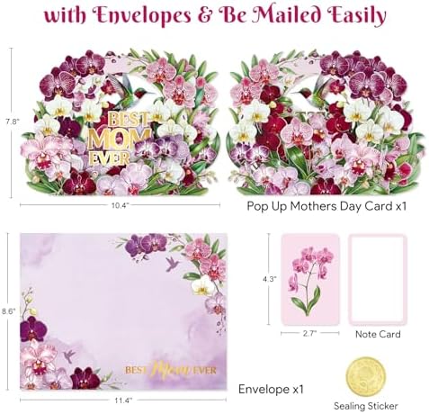 D4DREAM Orchid Mother Birthday Card for Women Mom Wife Daughter Grandma