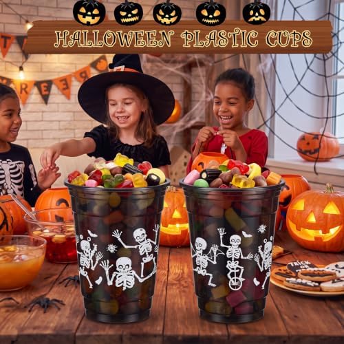 Vesici 50 Pcs Halloween Skeleton Plastic Cups 12 oz Disposable Black Cups