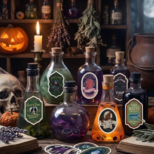 100 Pcs Halloween Potion Label Stickers, Dark Apothecary Decals