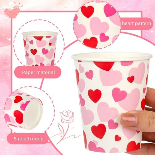100Pcs Red Pink Paper Cups Valentine's Day Disposable Party Cup