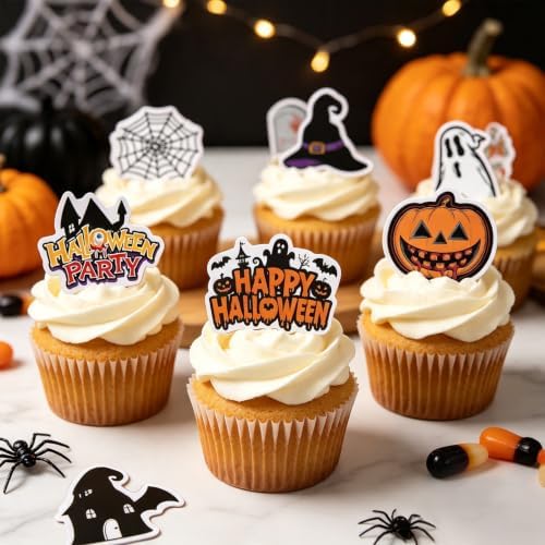 60pcs Wafer Paper Edible Halloween Cake Decorations Cupcake Toppers