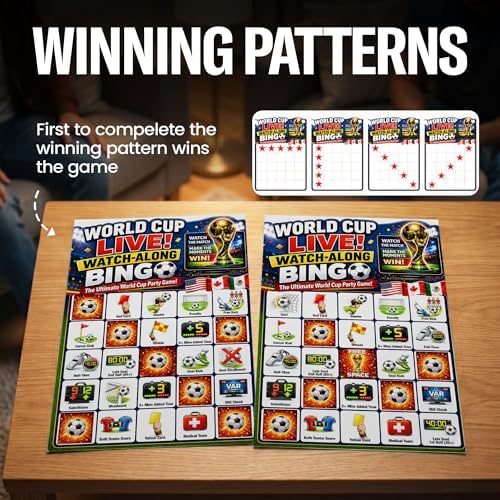 Soccer Bingo Game 24 Players - 2026 Soccer Watch Party, 470 Chips