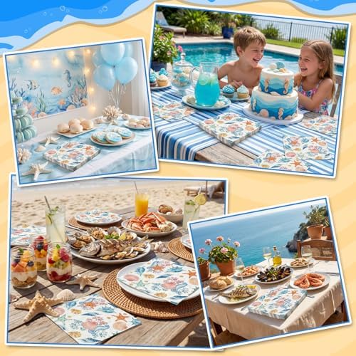 NatNarr 50 Pcs Seashell Napkins, 6.5" Coastal Beach Napkins Decoupage