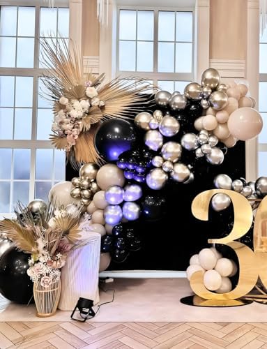 Black and Silver Balloons Garland Arch Kit, 135 Pcs, Party Decor