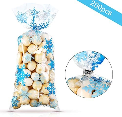 Blulu 200 Pcs Winter Snowflake Cellophane Treat Bags Christmas Goodie Bags