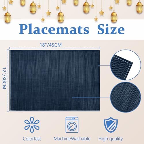 Bloss Blue Placemats Set of 4-12x18 Inch Washable Table Mats