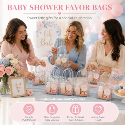 MAQIHAN Clear Gift Bags with Handles - Party Favor Candy Bags Transparent