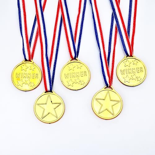 100 Pieces Gold Medals for Kids Medals for Awards Plastic Winner Award Medals for Sports, Competition, Talent Show, Spelling Bee Birthday Party Favors Gifts