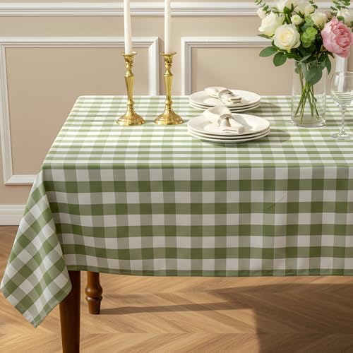 Green and White Gingham Tablecloth, Spring Plaid Waterproof Table Cover for St Patrick's Day, Indoor Dining, Kitchen Table, Garden Picnic, Washable Rectangle Tablecloth, W60 x L60 in