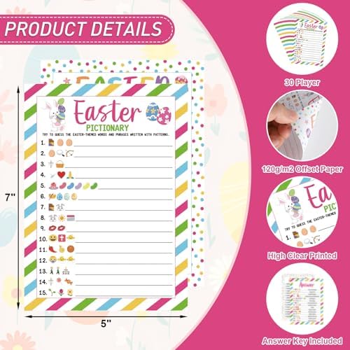 COCHIE Easter Party Games for Adults Family Office Large Groups, Words Pictionary Game, Riddle Games, Word Scramble Game Spring Classroom Activities with Answer Key (Easter)