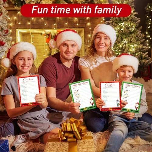 COCHIE 30 Players Christmas Party Games for Adults Family Office Large Groups, Xmas Parties Songs Pictionary Game, Riddle Game, Word Scramble Games with Answer Key (Santa & Penguin)