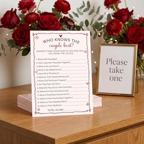 Who Knows The Couple Best - Pink Bridal Shower Games Cards - 30 Fun Wedding Party Game Cards for Bridal Shower, Engagement, Bachelorette & Newlywed Party, Icebreaker Activity Supplies & Decorations