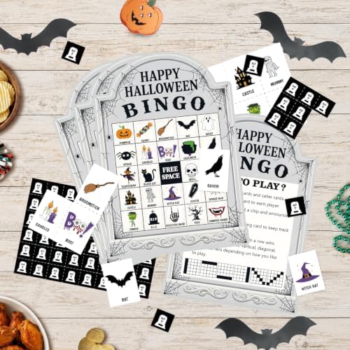 Halloween Bingo Cards for 24 Players - 5" x 7", Tomb Shaped