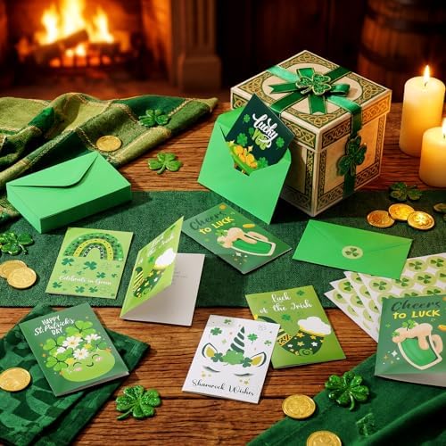 Crtiin 240 sets St. Patricks Day Cards Bulk with Envelopes Stickers