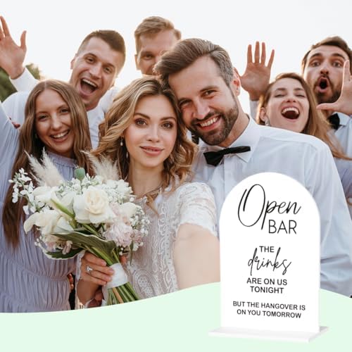 Wedding Bar Sign Open Bar Sign for Wedding Engagement Bridal Shower Ceremony Reception Event Party Table Acrylic Decor 5"x7"