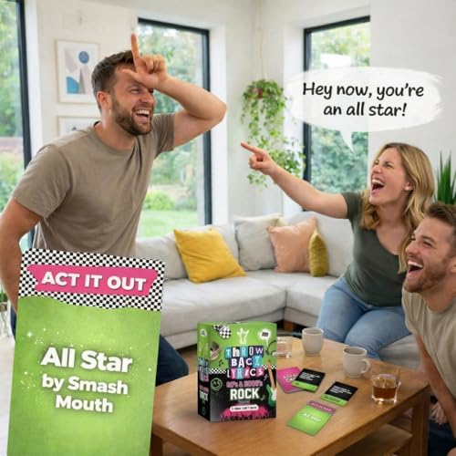 Throwback Lyrics - 90s & 2000s Rock Music Trivia Card Game | 250 Cards, Playlist Included, Finish the Lyrics, Charades + Steal Cards | Emo, Punk & Alternative Adult Party Game for Game Night & Gifts