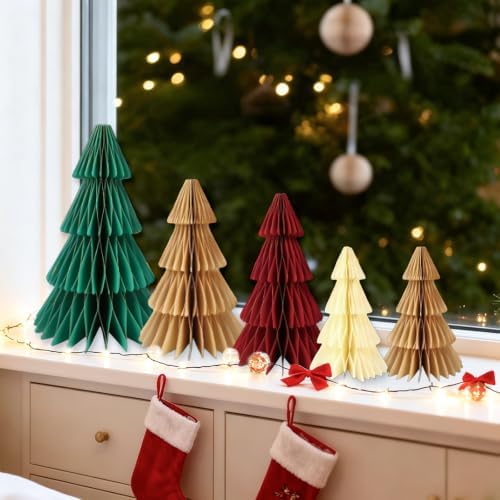 Paper Christmas Tree Honeycomb Centerpieces 8Pcs