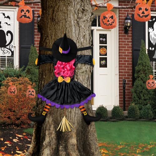 Halloween Decorations Outdoor, Solar Witch, Pink Hair