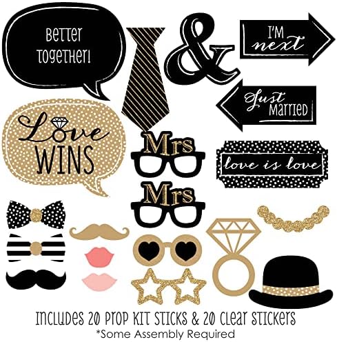Mrs. and Mrs. - Gold - Lesbian Wedding Photo Booth Prop Kit - 20pc