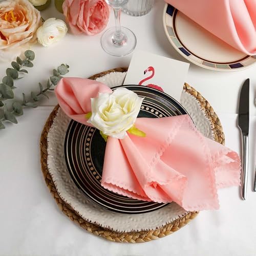 Valentine's Day Cloth Napkins Set of 4, Pink Polyester Dinner Napkins Washable Reusable, Wave Lace Table Cloth Napkins for Christmas Thanksgiving Festival Holiday Dinner Table Decoration