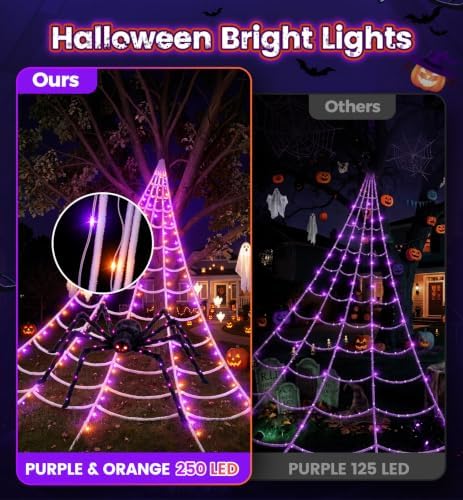 Halloween Giant Spider Web Decoration with Glow-in-the-Dark Spider, Outdoor