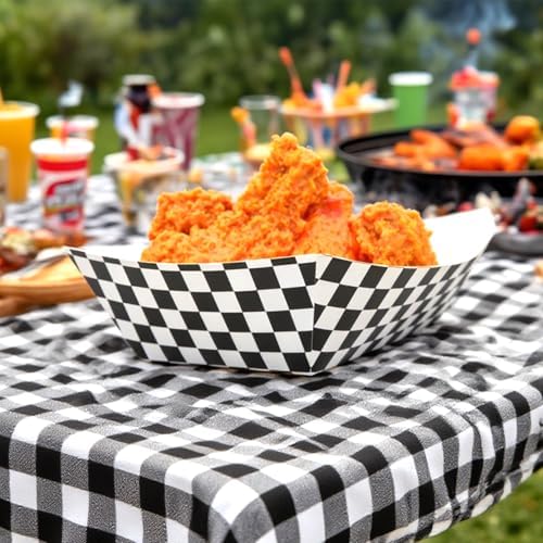 30 Pcs No Folding Required 2lb Gingham Party Supplies Disposable Paper Food Trays for Shower Wedding Tea Party Supplies Nacho Snack (Black)