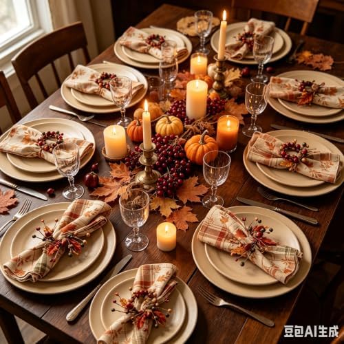 12 Pcs Fall Thanksgiving Napkin Rings Artificial Maple Leaf Acorn Berry Wreath Napkin Ring Holder Buckles for Autumn Harvest Party Thanksgiving Day Wedding Family Dinner Holiday Table Supplies