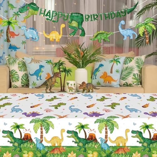 Dinosaur Birthday Decorations Banner - DIY Paper Happy Birthday Banners, Green Animal Dino Bday Sign Garland Backdrop for Dinosaur Themed Indoor Outdoor Home Birthday Party Decor Supplies Favors Props