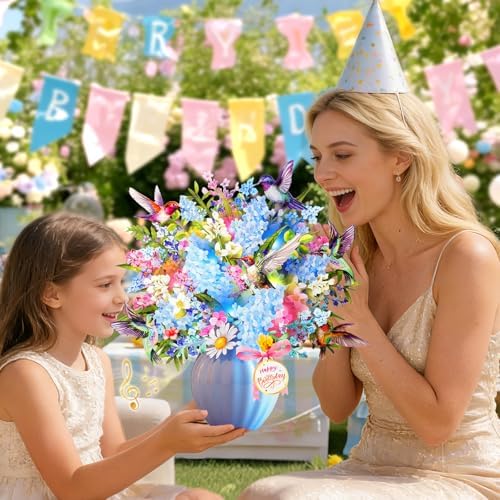 APOTODITO Birthday Card, Hummingbird Birthday Card with Music and Lights, Flower Bouquet Card for Women Mom Wife