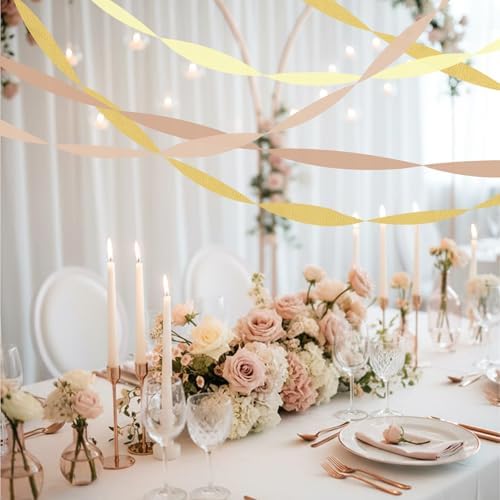 8 Rolls Crepe Paper Streamers, Pink and Gold Streamers Party Decorations for Wedding Girl Birthday Bachelorette Bridal Shower and Locally Grown Baby Shower