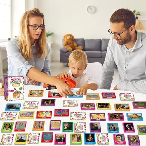 gisgfim 100 PCS Memory Matching Game Famous Paintings Concentration Memory Card for Adults Learning Educational Game A Fun & Fast Artworks Theme Matching Games