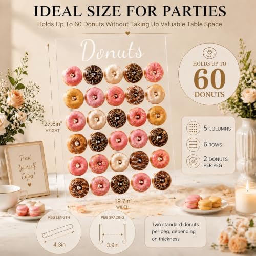 Large Acrylic Donut Wall Display Stand with 30 Pegs and 2 Chalkboard Signs