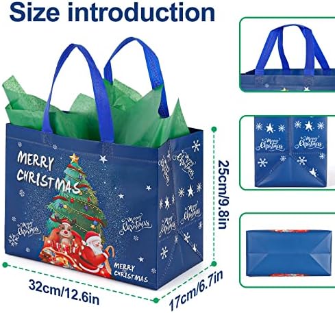 YANGTE 12 Pack 13" Large Christmas Gift Bags with Tissue Paper, Reusable Non-Woven Christmas Bag with Handles for Presents Wrapping, Shopping Xmas Party Supplies