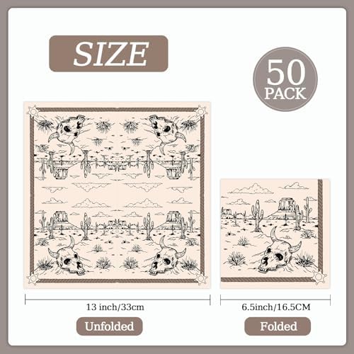 50 Pcs Cowboy Paper Napkins 6.5 x 6.5 Inches, Western Theme Disposable Luncheon Dinner Wild West First Rodeo Party Napkins Cocktail Napkin for Birthday Bachelorette Party Decorations (Cowboy)