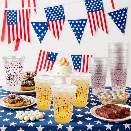 60Pcs 4th of July Cups,16OZ Patriotic Plastic Cups