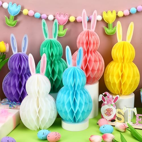 6Pcs Easter Honeycomb Centerpiece Table Bunny Decorations Supplies