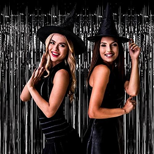 4 Pack Black Foil Fringe Curtain Backdrop, 3.28Ft x 8.2Ft Metallic Tinsel Streamer Curtains for Party, Photo Booth Props, Birthday, 2022 Graduation Decoration Party Supplies