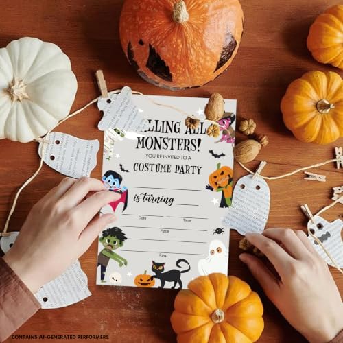 Dumyum 20 Halloween Costume Birthday Invitations, Spooky Halloween