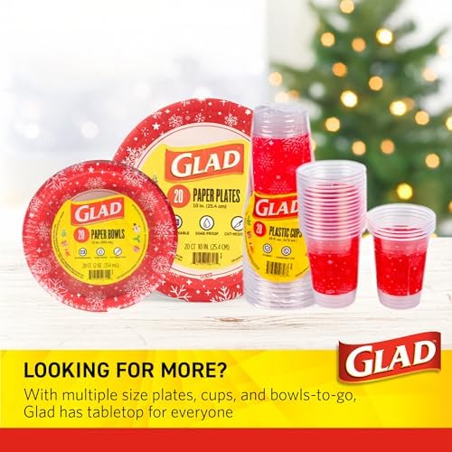 Glad Disposable Paper Plates, Holiday Red Snowflake, 7 Inch, 30 Count