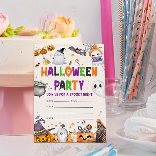 Halloween Party Invitations for Kids, Gender Neutral Halloween Invitations Girl Boys Spooky Invite Cards, Join Us for a Spooky Night, 20 Invites with Envelopes (4"x6")