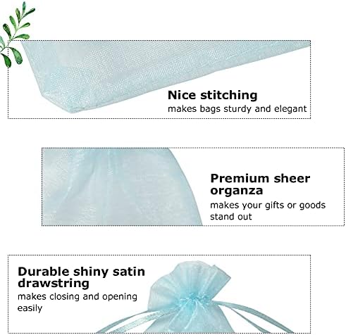HRX Package 100pcs Organza Favor Bags 4 x 6 inch, Light Blue Mesh Bags Drawstring Sheer Jewelry Pouches for Small Gift Baby Shower Party Candy