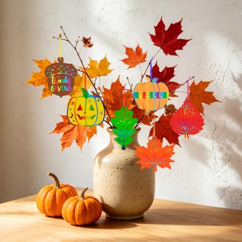 JULMELON 36 Pcs Fall Thanksgiving Scratch Art Crafts for Kids Party Favors