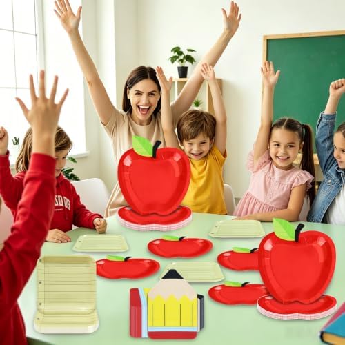 180Pcs Back to School Red Apple Paper Plates and Napkin Set,Serves 60