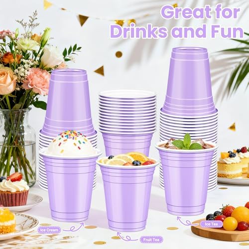 50 Pcs Light purple Plastic Cups, 12 oz Disposable Cups for Party