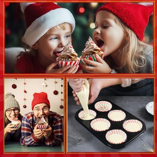 SANNIX 450pcs Christmas Cupcake Liners, Xmas Candy Pattern Baking Cups