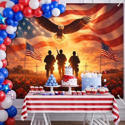 BlissYard Patriotic Backdrop American Flag Eagle 8x6ft
