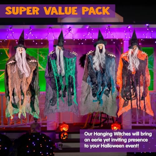 JOYIN 4 Pcs 19.6” Hanging Witch Halloween Decorations Outdoor Indoor Flying Haunted House Scary Decor for Lawn Garden Yard