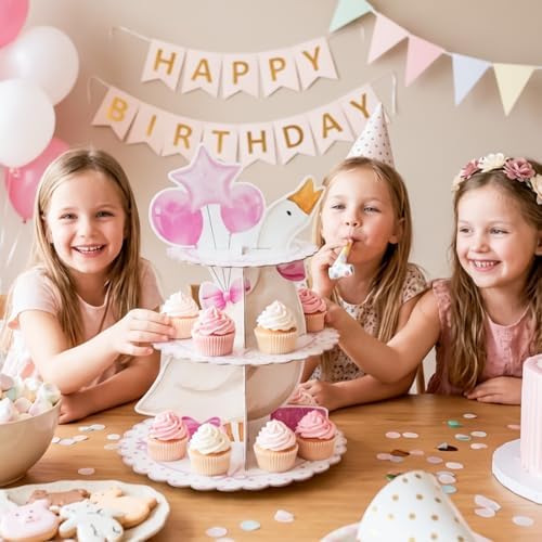 ANGOLIO 3 Tiers Pink Silly Goose Cupcake Stand Birthday Party Decorations