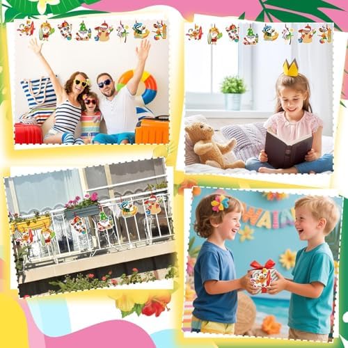 JUNEBRUSHS 32 Pcs Summer Christmas Craft Sticker, Santa Snowman Tropical Christmas Hanging Party Cardboard Stickers Decoration for Christmas Home Pool Beach Activities